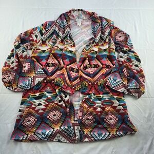 R Rouge Cardigan Southwest Aztec Open Front Geometric Print Multicolor XL